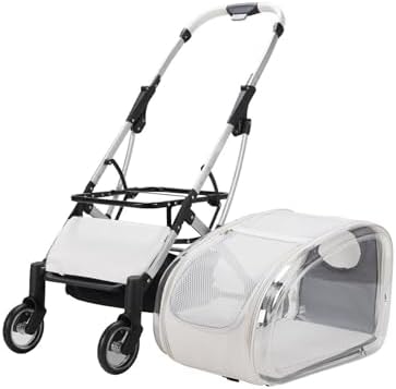 Foldable Pet Stroller，Pet Stroller for Small Medium Dogs,3 in 1 Folding Cat, W Removable Carrier,Car Seat,Sun Shades, Dog(Transparent)