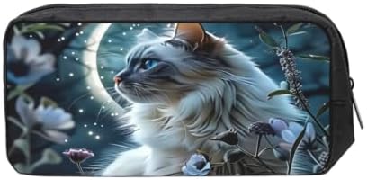 White Cat Large Pencil Case, Durable Pen Bag Zipper Organizer Pouch for Office Travel for Women Men