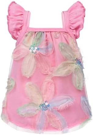 Fitwarm Embroidered Flower Ruffle Dog Shirt, Fancy Summer Clothes for Small Dogs Girl, Sweet Pet Tee, Pink, XL