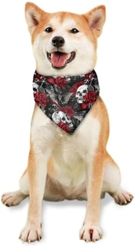 Howilath Gothic Skull Rose Triangle Bibs Scarf Classical Accessories Dog Bandana, Dog Birthday Bandana Bib Triangle for Small Medium Large Puppies