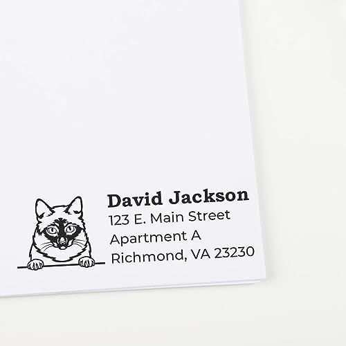 Mekong Bobtail Customized Name and Address Stamp - Unique Address Stamps for Notepads, Made to Order Mailing Stamper for Pet Owners, Ideal for Cat Lovers, 7/8 X 2-1/4