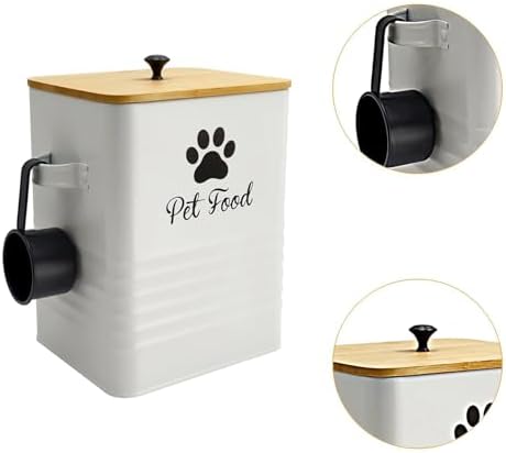 Cat Food Storage Container for Dog Food Airtight Pet Treat Storage Jar Organizer with Bamboo Lid and Scoop Galvanized Iron Suitable for Home Kitchen P