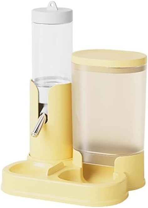 No Drip Hamster Water Bottle, 2 in 1 Automatic Hamster Water Dispenser & Food Bowl, Freestanding Small Animal Water Bottle Cage Accessories for Dwarf Hamster, Gerbil, Rat, Mice (Yellow)