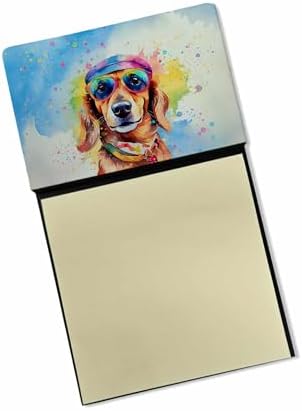 Caroline's Treasures Dachshund Hippie Dawg Sticky Note Holder Refillable Dispenser Self-Sticky Note Pads, Memo Pads Blank Desk Accessories