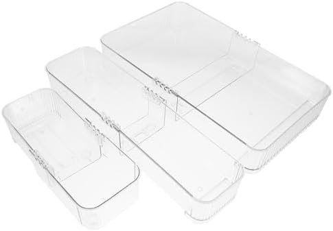 3pcs Clear Drawer Organizers Expandable Pet Storage Trays for Kitchen Bathroom Office Desktop Divider Bins for Cutlery Jewelry Makeup Multipurpose Drawer Storage