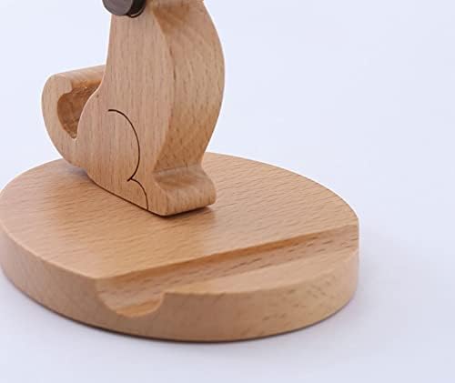 Cell Phone Tablet Wooden Stand Dock Holder Cradle Mount Organizer Charger Station Table Desk Room Office School Kitchen Non-Slip Wood (Dog)