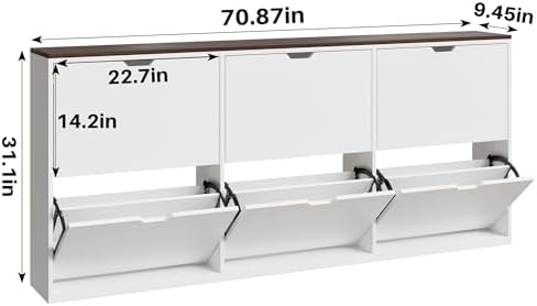 Mekminop 70.9" W Large Shoe Storage Cabinet with 6 Flip Drawers, White Shoe Organizer Cabinet for Up to 36 Pairs, Narrow Shoe Cabinet for Entryway, Hallway, Living Room