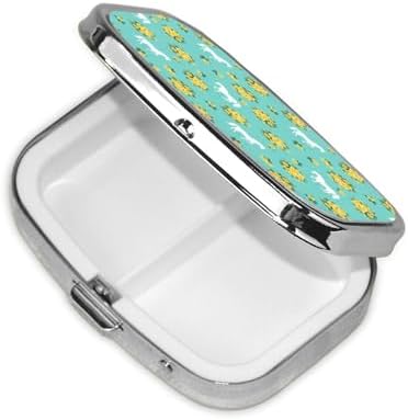 Portable Medicine Case Mini Pill Holder Vitamin Organizer Purse Pocket Essential Business Trip, Floral Horse Roses Print Mint Green