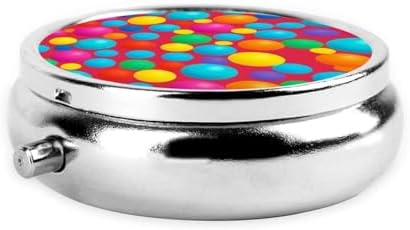 Blue Polka Dot Pattern Printed Pill Organizer,Round Travel Pill Organizer Mini Medicine Pill Box for Purse Iron Plating