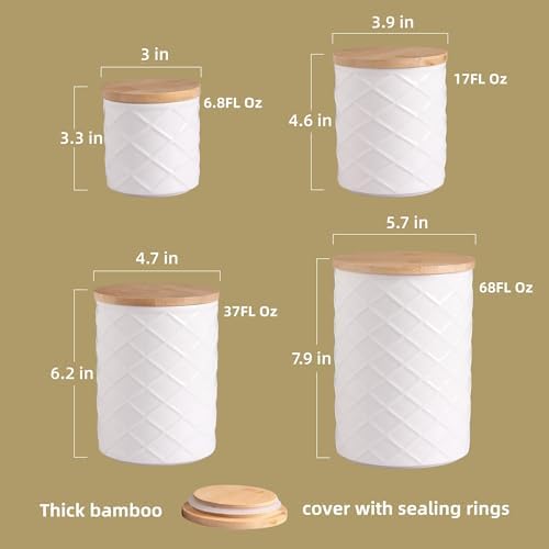 Sweejar Ceramic Canisters Sets for Kitchen Countertop, Relief Food Storage Jar with Bamboo Lid, Stackable Container for Flour, Coffee, Pasta, Cereal, Tea, Cookies, Sugar, Spices, Pack of 4 (Black)