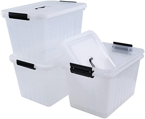 Farmoon 20 Quart Clear Latching Storage Bin, 4 Packs Lidded Storage Boxes