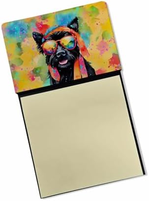Caroline's Treasures Scottish Terrier Hippie Dawg Sticky Note Holder Refillable Dispenser Self-Sticky Note Pads, Memo Pads Blank Desk Accessories