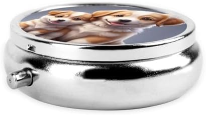 ZhongGuo Cute Pet Dogs Printed Pill Organizer,Round Travel Pill Organizer Mini Medicine Pill Box for Purse Iron Plating