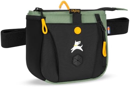 OllyDog Backcountry Day Bag | Dog Training Treat Pouch | Eco-Friendly Recycled Fabric Fanny Pack with Zipper Closure, Built-in Poop Bag Dispenser & Adjustable Waist Belt (Olivine)