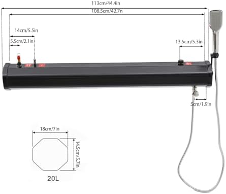 5.28-Gallon Water Bumper Mount Roof Rack Water Storage Portable Shower for Camping with 5.58ft Hose Self-Pressurizing Design for Hiking, Travel, Car, Pet