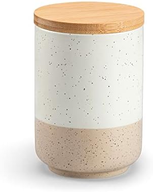 vancasso Sabine Small Ceramic Canister with Airtight Wood Lid - 18 oz Kitchen Storage for Coffee, Sugar, Tea & Spices - Compact Countertop Jar