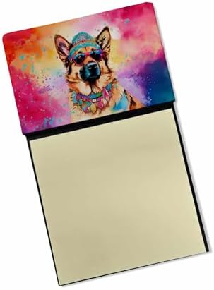 Caroline's Treasures German Shepherd Hippie Dawg Sticky Note Holder Refillable Dispenser Self-Sticky Note Pads, Memo Pads Blank Desk Accessories