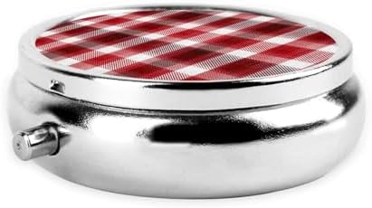 Pill Box 3 Compartment Medicine Pill Case for Pocket or Purse Mini Metal Pillcase Red Plaid Pill Holder Vitamin Organizer Portable Travel Pills Container to Hold Supplements Vitamins