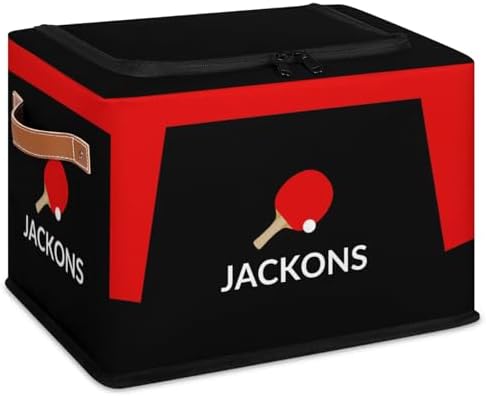 Custom Storage Basket with Zipper Lid, Table Tennis Foldable Fabric Storage Boxes Decorative Closet Shelves Clothes Organizer Container Cubes with Handle 1PCS