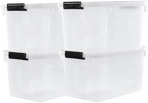 4-Pack 10.5 Quart Clear Plastic Latch Storage Boxes with Lid