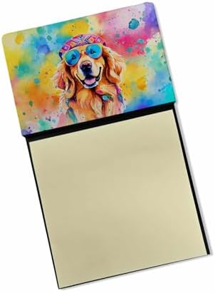 Caroline's Treasures Golden Retriever Hippie Dawg Sticky Note Holder Refillable Dispenser Self-Sticky Note Pads, Memo Pads Blank Desk Accessories