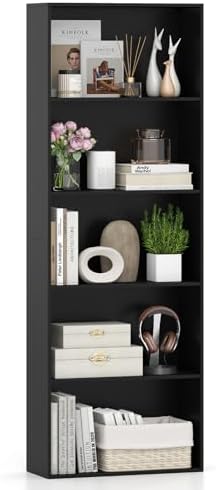 GIANTEX 5-Tier Bookshelf, Freestanding Bookcase with 5 Open Shelf, Modern Display Shelf, Storage Organizer for Living Room Bedroom Home Office, Black