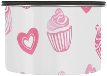 Pink Cupcakes Coffee Canister with Lid Airtight Food Storage Containers 17OZ Stainless Steel Canisters Kitchen Food Organizer for Beans, Cereal, Pasta, Flour, Sugar, Snacks