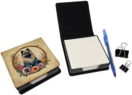 Caroline's Treasures Keeshond and Flowers PU Leather Note Paper Holder with Artist-Designed Cover, Desk Accessory, Office Gift