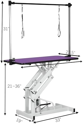 Hydraulic Pet Grooming Table, 42'' Durable Foldable Dog Grooming Table Suitable for Small Medium Large Dogs, Heavy-Duty Pet Grooming Table Drying Table with Adjustable Arms