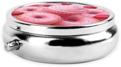 Pill Box 3 Compartment Medicine Pill Case for Pocket or Purse Mini Metal Pillcase Pink Donut and Cupcake Pill Holder Vitamin Organizer Portable Travel Pills Container to Hold Supplements Vitamins
