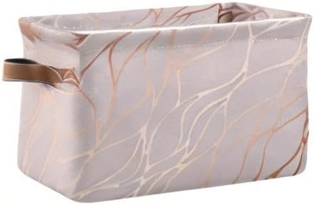 AUUXVA Storage Basket Rose Gold Marble Texture Storage Cube Box Durable Canvas Collapsible Toy Basket Organizer Bin with Handles for Shelf Closet Bedroom Home Office