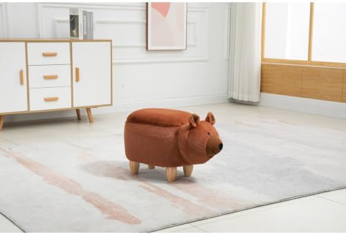 Home 2 Office Bear Ottoman for Kids' Bedroom, Playroom, Nursery, and Living Room, Animal Ottoman with Storage, Footstool for Kids, Brown