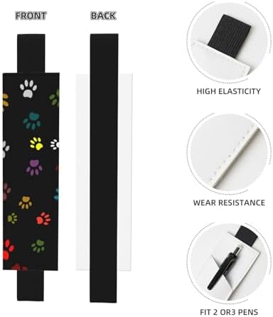 Leather Pen Holder Bookmark for Notebook Deco,Colorful Pet Paw Print Book Mark Elastic Pen Pouch Organizer