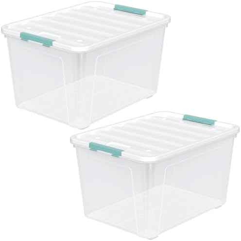 Zopnny 85-Qt Storage Box with Latching Lid, 2-Pack Stackable Large Bins