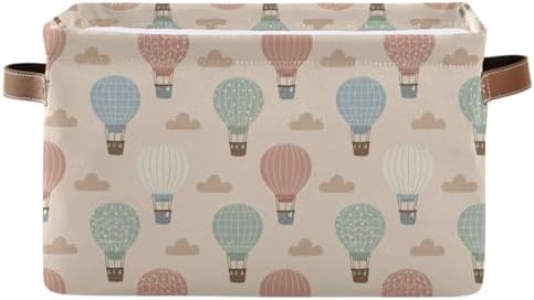 Vintage Hot Air Balloon Square Baskets Storage Bins Foldable Fabric Organizer Bin Open Home Shelf Baskets