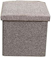 Modern Linen Footstool Ottoman with Storage 38x38x38cm Small Portable Bench for Living Room Dorm Office Removable Lid Rest for Couch Desk Dog Friendly Pouf