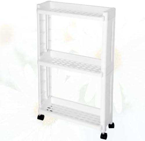 Gap Storage Tower 3-Tier PP Slide out Rack for Narrow Spaces | Movable White Design, Home or Kitchen Use, Bath and PET Supply Organizer, Practical Slim Cupboard Solution