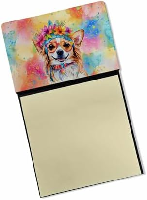 Caroline's Treasures Chihuahua Hippie Dawg Sticky Note Holder Refillable Dispenser Self-Sticky Note Pads, Memo Pads Blank Desk Accessories