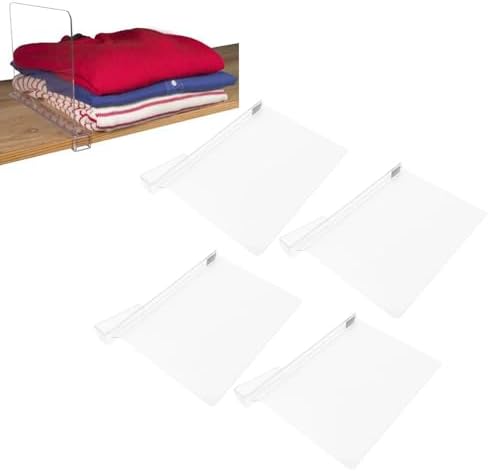 Luqeeg Closet Shelf Divider, Quick Installation and Easy Removal Portable PET Transparent Closet Shelf Separator for Wardrobe Cabinet Book Shelves Item Rack Organization