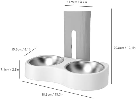 Wall Mounted Dog Bowls, Raised Cat Double Stainless Steel Bowl, Elevated Food and Water Bowls Kitten Feeding Dish Pet Feeder Station for Small Pets (Grey White)