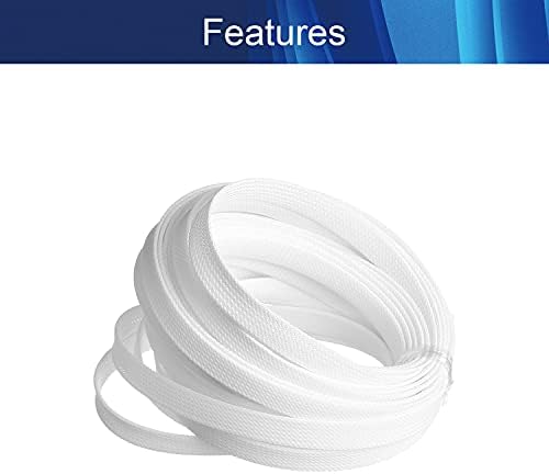 Jutagoss PET Expandable Braided Cable Sleeve, 32.8ft - 1/2 inch White Cable Management Sleeve, Wire Loom Tube Cord Protector for USB Cable, Power Cord, Audio Video and More, 1Pc