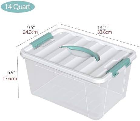Sandmovie 6-Pack 14-Quart Clear Plastic Storage Bins with Latching Lid & Handle – Stackable Organizer Boxes for Home, Closet, Pantry