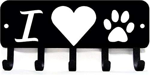 I Heart Dog Paw - Key Rack & Leash Holder - 9 inch | Made in USA, 5 Hooks