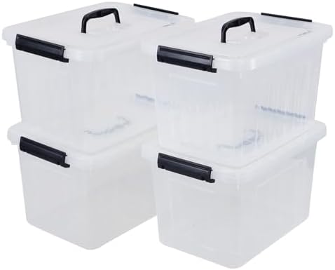 Farmoon 12 Quart Clear Storage Bin, Plastic Latching Box with Handle 4 Pack