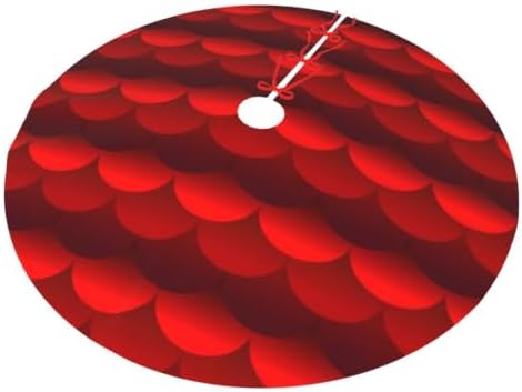 Christmas Tree Skirt, Soft Polyester Xmas Tree Skirts with Ribbon Ties, Rustic Farmhouse Holiday Party Decorations Hot Red Squama Mermaid Tail Marine Traditional Roof Sea Waves Asian Fish 36"