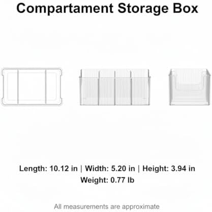 Compartment Storage Box, Clear PET Plastic Organizer with Dividers for Drawer and Desktop Sorting, 10.1 x 5.2 x 3.9 Inches (1 PC)