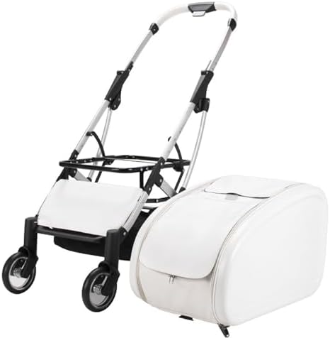 Foldable Pet Stroller，Pet Stroller with 4 Wheels, Travel Carrier for Small，Medium Dogs Cats up to 33lbs,Detachble Portable Bag(White)