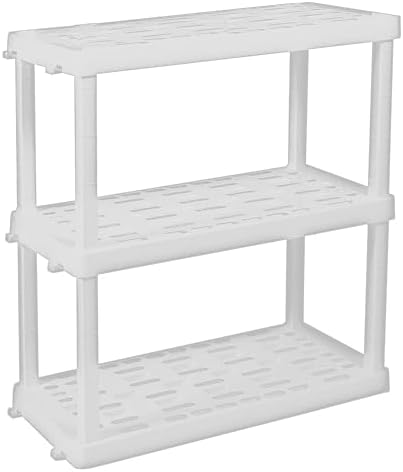 Oskar Heavy Duty Plastic Storage Shelves- for Garage, Kitchen, Bathroom Basement Kids Room, Stackable 3-Tier White, Organizer Rack for Books Shoes, Toys, Pantry, Cleaning and Closet Organization