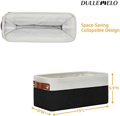 DULLEMELO Toilet Paper Storage Basket with Leather Handles, for Back of Toilet, Bathroom Storage for Towels & Paper (White & Black)