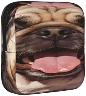Compact Polyester Sanitary Organizer Pouch Pug With Tongue Out Cute Pet, Reusable Period Bag with Zipper, Multifunctional for Outdoor Daily Carry